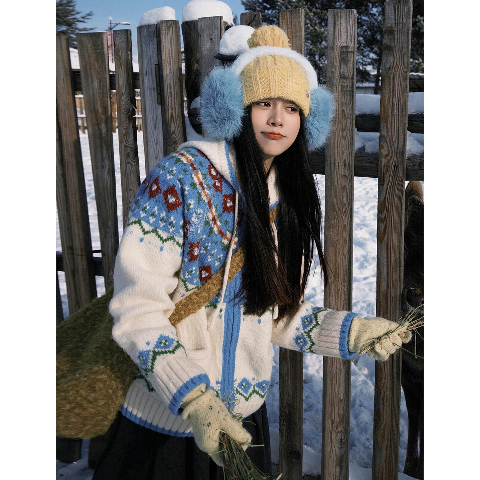 费尔岛圣诞毛衣外套连帽针织开衫