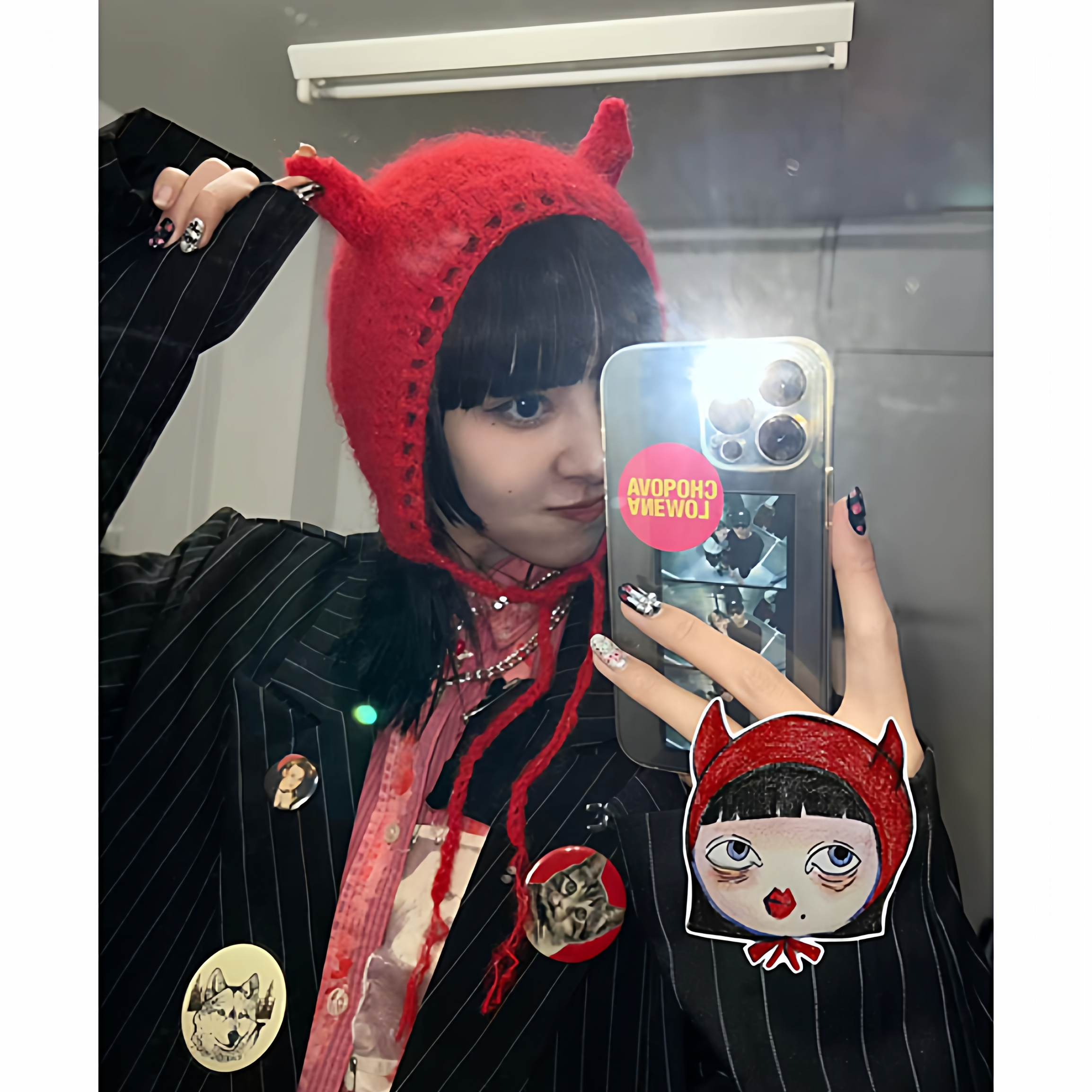 粗线针织巴拉克拉小红帽女牛角帽