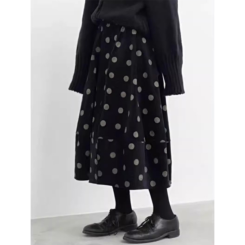 法式学院风森系波点灯芯绒半身裙