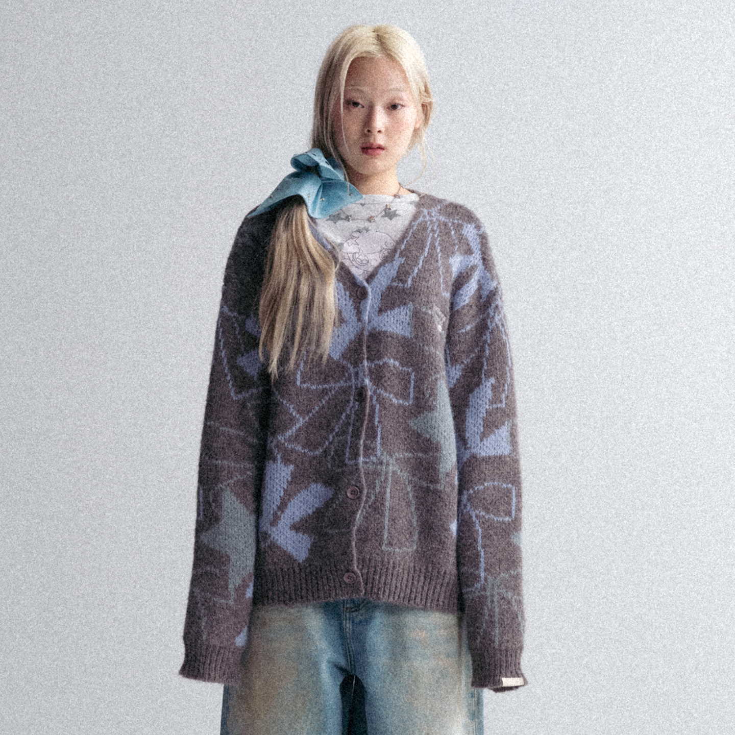 GOODBAI GOODEES 秋冬新款蝴蝶结提花毛衣开衫外套