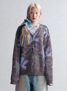 GOODBAI GOODEES 秋冬新款蝴蝶结提花毛衣开衫外套