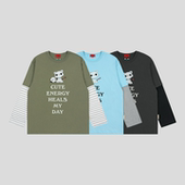 机器小猫撞色印花假两件长袖 GOODBAI GOODEES T恤