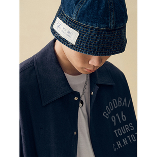 GOODBAI 916邮戳布标洗水牛仔圆顶渔夫帽