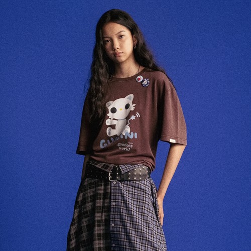 GOODBAI GOODEES 可爱小猫logo图案印花oversize短袖T恤