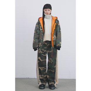 GOODBAI 迷彩撞色连帽加厚花边口袋外套 916