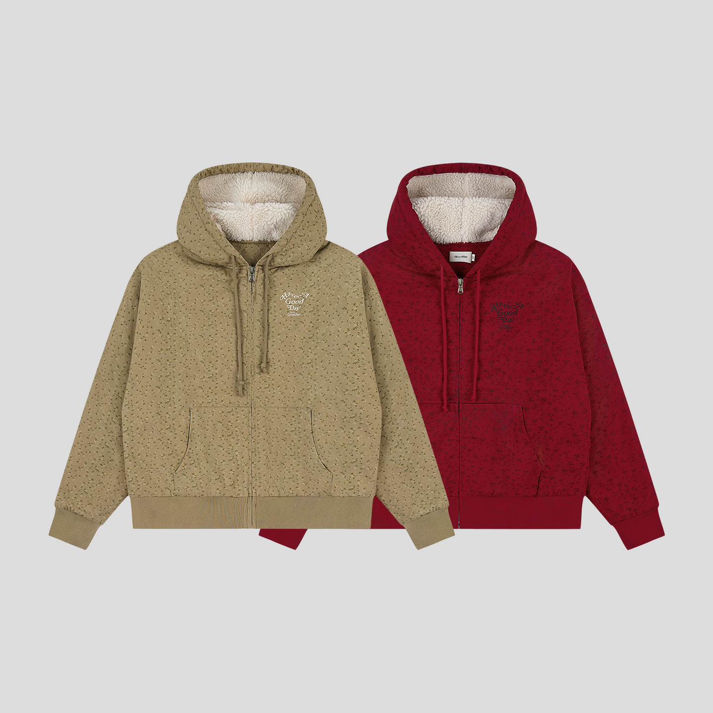 GOODBAI 'HAVE A GOODDAY'碎花连帽卫衣夹克