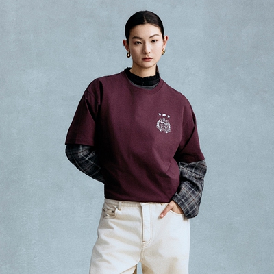 GOODBAI 学院组合logo印花圆领oversize短袖T恤