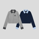 GOODBAI 粗体logo贴布绣格纹撞色正肩紧身针织开衫