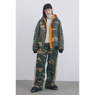 直筒休闲裤 迷彩拼接仿羊驼绒刺绣工装 916 GOODBAI