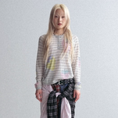 GOODBAI 上衣 草莓星星趣味休闲条纹半开襟毛衫 GOODEES 新款