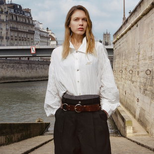 衬衫 褶皱肌理翻领贝壳扣轻薄长袖 916 GOODBAI