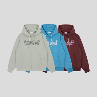 GOODBAI撞色涂鸦logo印花连帽拉链卫衣夹克