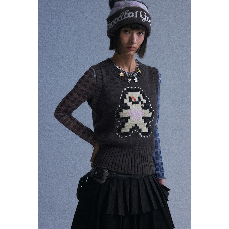 GOODBAI GOODEES像素爱心姜饼人毛织背心