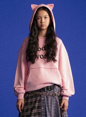 GOODBAI GOODEES 猫耳logo印花连帽卫衣