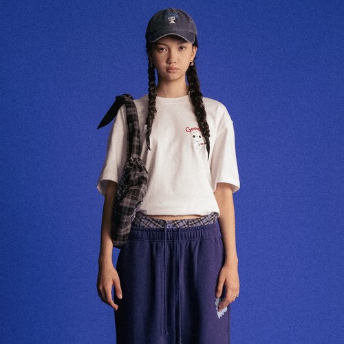GOODBAI GOODEES 机器小猫logo做旧图案印花oversize短袖T恤