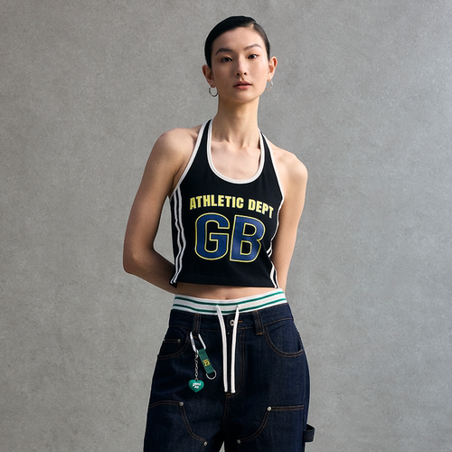 GOODBAI athletic GB logo撞色印花织带挂脖背心