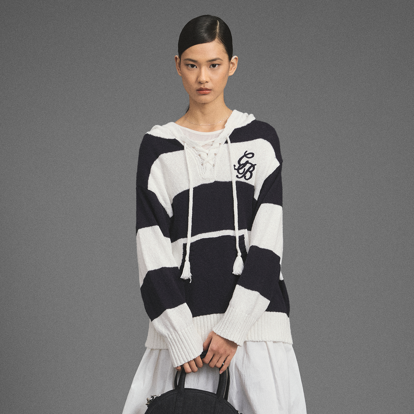 GOODBAI新款抽绳镂空oversize连帽套头长袖针织衫女