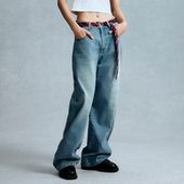 直筒牛仔裤 GOODBAI logo同色大印花经典