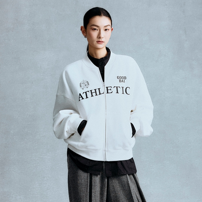 GOODBAI ATHLETIC粗体logo印花棒球领拉链长袖卫衣外套
