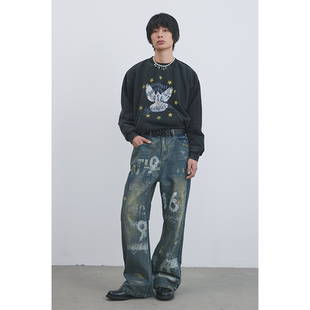 GOODBAI 916星星白鸽印花水洗加厚oversize卫衣