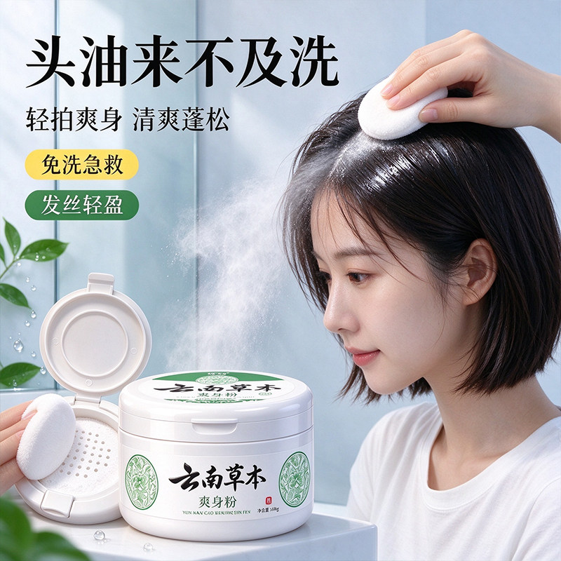 云南草本爽身粉带粉扑吸湿舒爽出汗不黏油发轻盈免洗蓬蓬粉