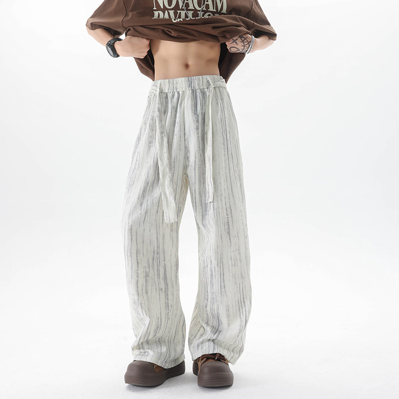 K173夏季新款冰丝扎染飘带休闲裤男装大码宽松裤子特P40无差价，男装休闲裤，电商A115