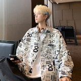 C777秋季新款字母涂鸦长袖衬衫男潮大码宽松衬衣P45限78，男装衬衫，电商A115