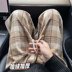 K188 格子毛呢休闲裤男加绒加厚宽松大码呢子直筒裤 特P45 无差价图片