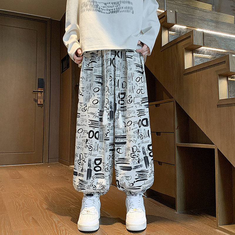 K200秋装新中式风休闲裤涂鸦扎染垂感花裤子男宽松灯笼裤P50,男装休闲裤,电商A115