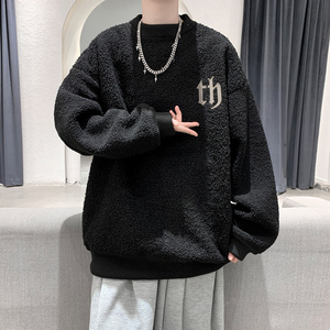 9006 冬季新款加绒加厚羊羔毛卫衣男潮牌宽松保暖黑色外套 P75,男装卫衣,电商A115