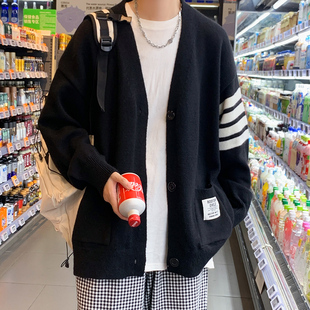 帅气休闲线衣 M10 毛衣外套男潮宽松针织衫 黑色开衫 P55 男女同款