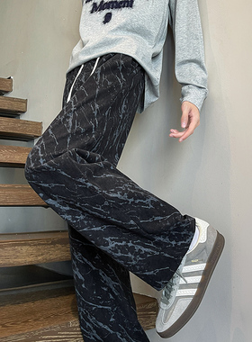 K33 春季闪电扎染休闲裤男潮流大码宽松直筒裤子 特P35 无差价