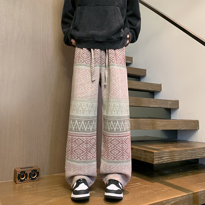 K145秋冬脏脏裤民族风直筒休闲裤男潮牌宽松大码阔腿卫裤P55,男装休闲裤,电商A115