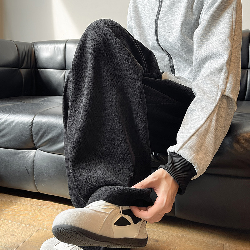 K184春季新款人字纹咖啡休闲裤男大码宽松直筒裤子特P40无差价，男装休闲裤，电商A115