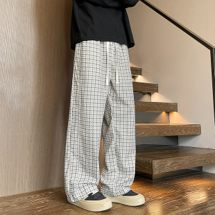 秋季 宽松直筒裤 新款 男潮流大码 特P38无差价 格子印花休闲裤 K180