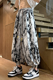 K130新中式风休闲裤水墨纹扎染垂感冰丝花裤子男宽松灯笼裤，男装休闲裤，电商A115