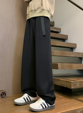 K147 秋季华夫格黑色休闲裤男潮流大码宽松直筒裤子 特P35无差价