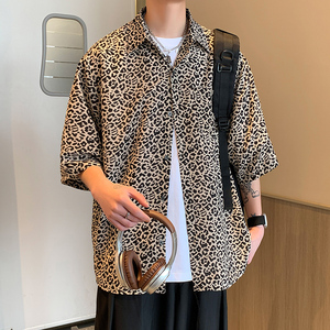 CS77 港风夏季碎花冰丝薄款短袖衬衫男士潮牌宽松半袖花衬衣 P40图片