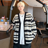 M801秋季新款条纹针织开衫外套男潮宽松慵懒风针织衫毛衣P65，男装针织衫/毛衣，电商A115