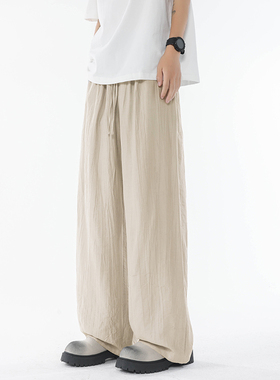 K175 竖条纹压花冰丝垂感阔腿裤男薄大码宽松休闲裤 特P36无差价