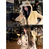 两面穿羊羔毛连帽无袖 秋澄LeeAutumn 绒绒奶芙 马甲秋冬毛毛外套