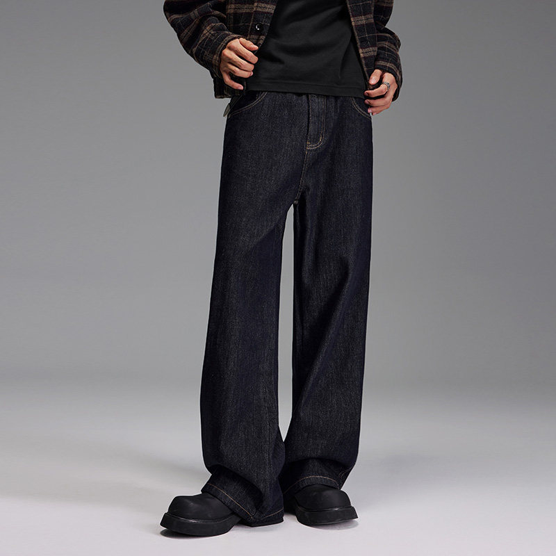 众尼2025新款美式复古黑蓝色丹宁牛仔裤男宽松直筒阔腿休闲长裤子,男装,牛仔裤,淘宝优惠券,粉丝福利购,淘宝优惠卷