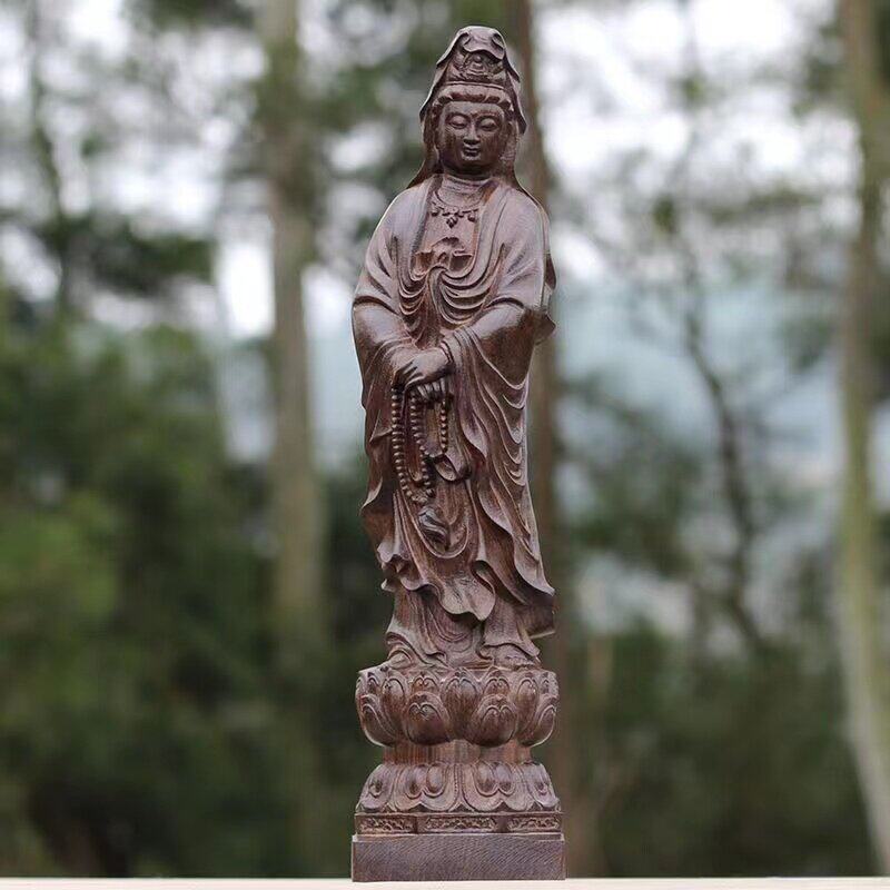 沉香木雕观音菩萨摆件风