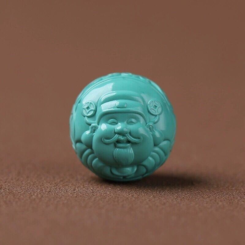 原矿绿松石黄财神配珠金