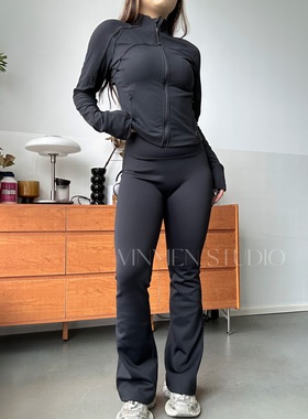 VINMEN STUDIO加绒瑜伽裤 微喇黑色提臀显瘦弹力人鱼裤241105