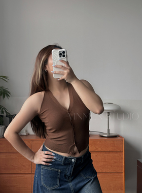 VINMEN STUDIO复古缪语 背心吊带女修身显瘦短款性感露肩250116