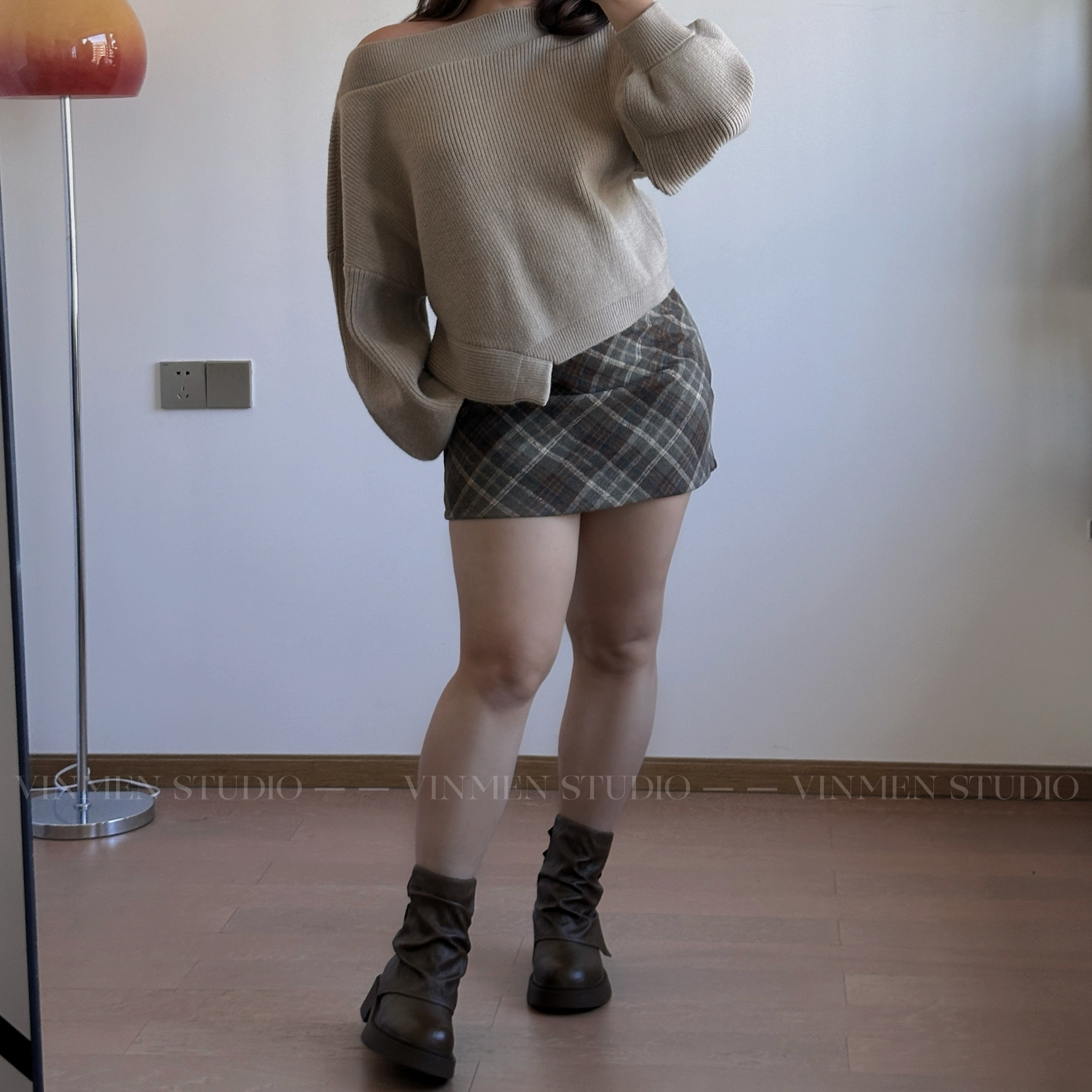 学院风格子短裙毛呢半身裙