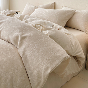 德国侘寂风亚麻提花纯棉水洗棉床上四件套轻奢高端床品被套床单三