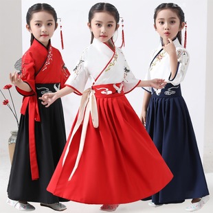 女中国风小学生短袖 儿童古装 薄款 汉服夏季 男女童国学书童演出服装