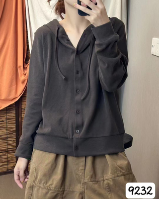 新款春秋纯色休闲连帽卫衣